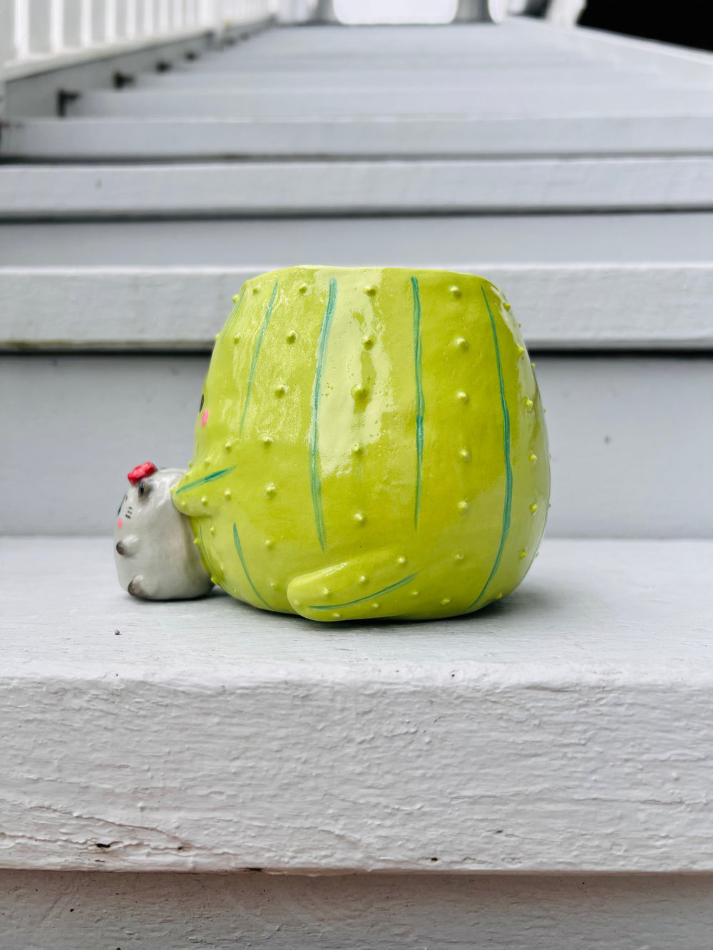 2in1 Cactus pot with grey cat vase friend, photo 4 of 7