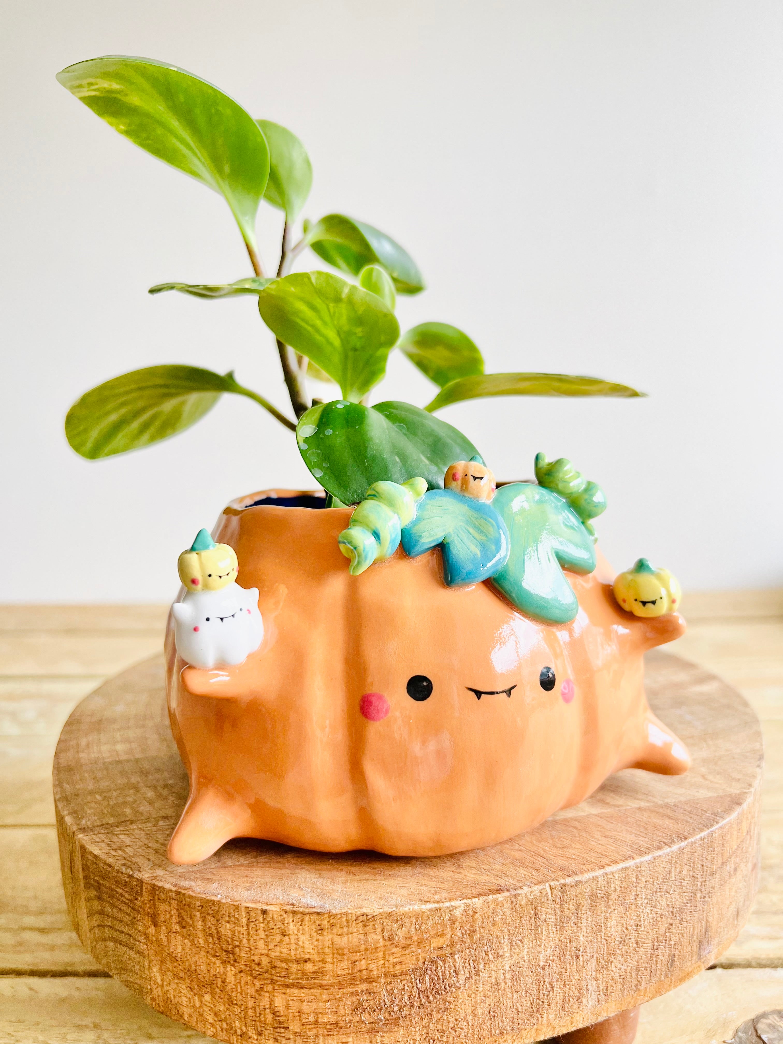 Pumpkin pot with ghost and baby pumpkin friends