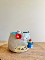 Totoro pot with Chibi Totoro pot and friend