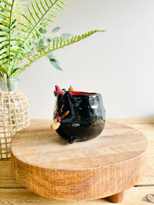 Black cat witch mug with pumpkin friend