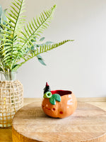 Pumpkin with black cat friend candle holder/trinket dish