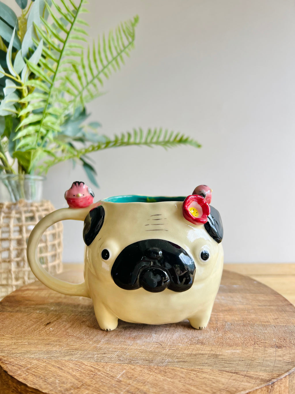 ‘Pug and Kisses’ Puggo muggo with pink galah friends #1