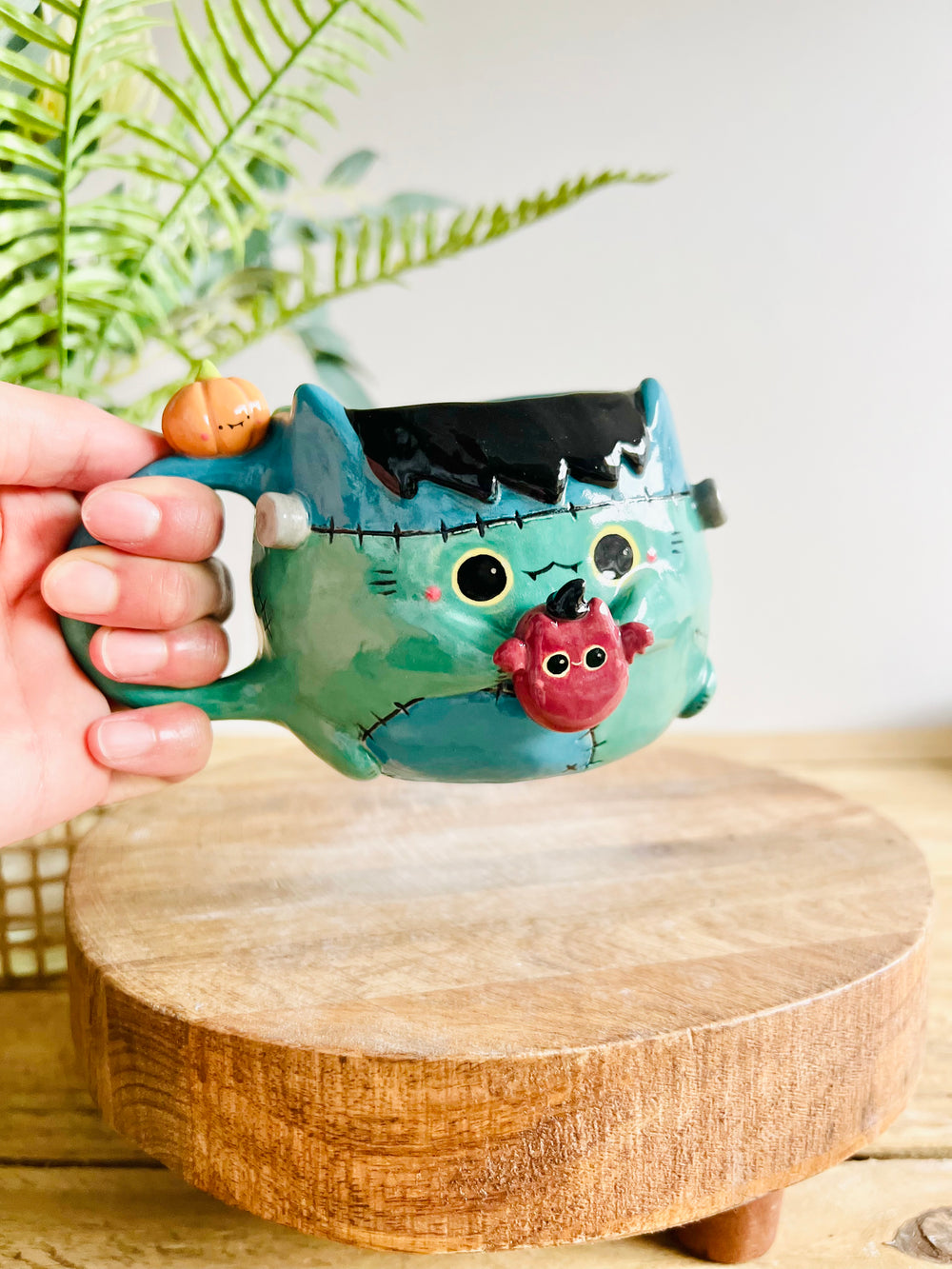 Franken-Kitty mug with bat friend, photo 5 of 5