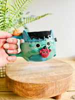 Franken-Kitty mug with bat friend