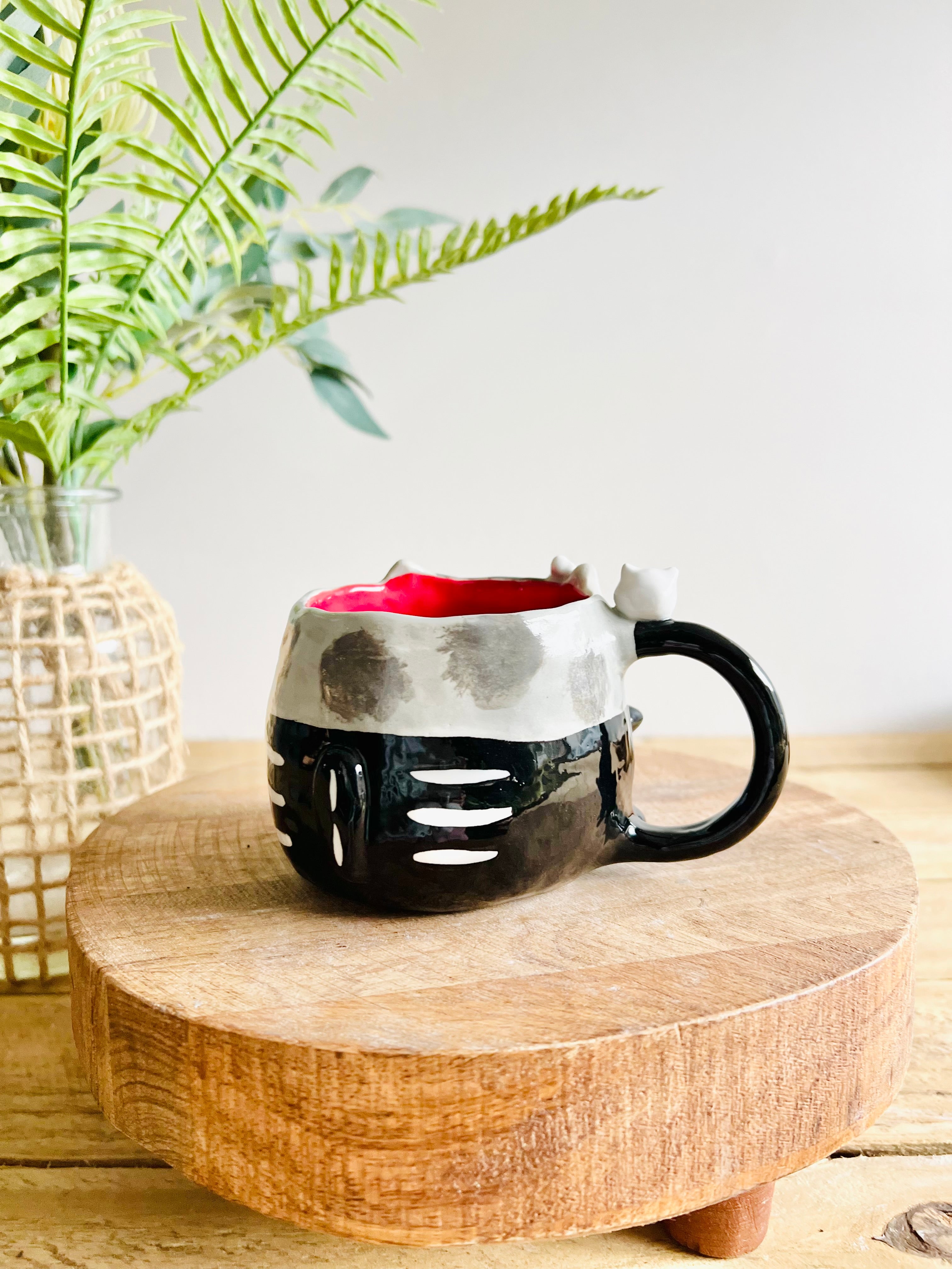 Skeleton kitty mug with cat skull friends