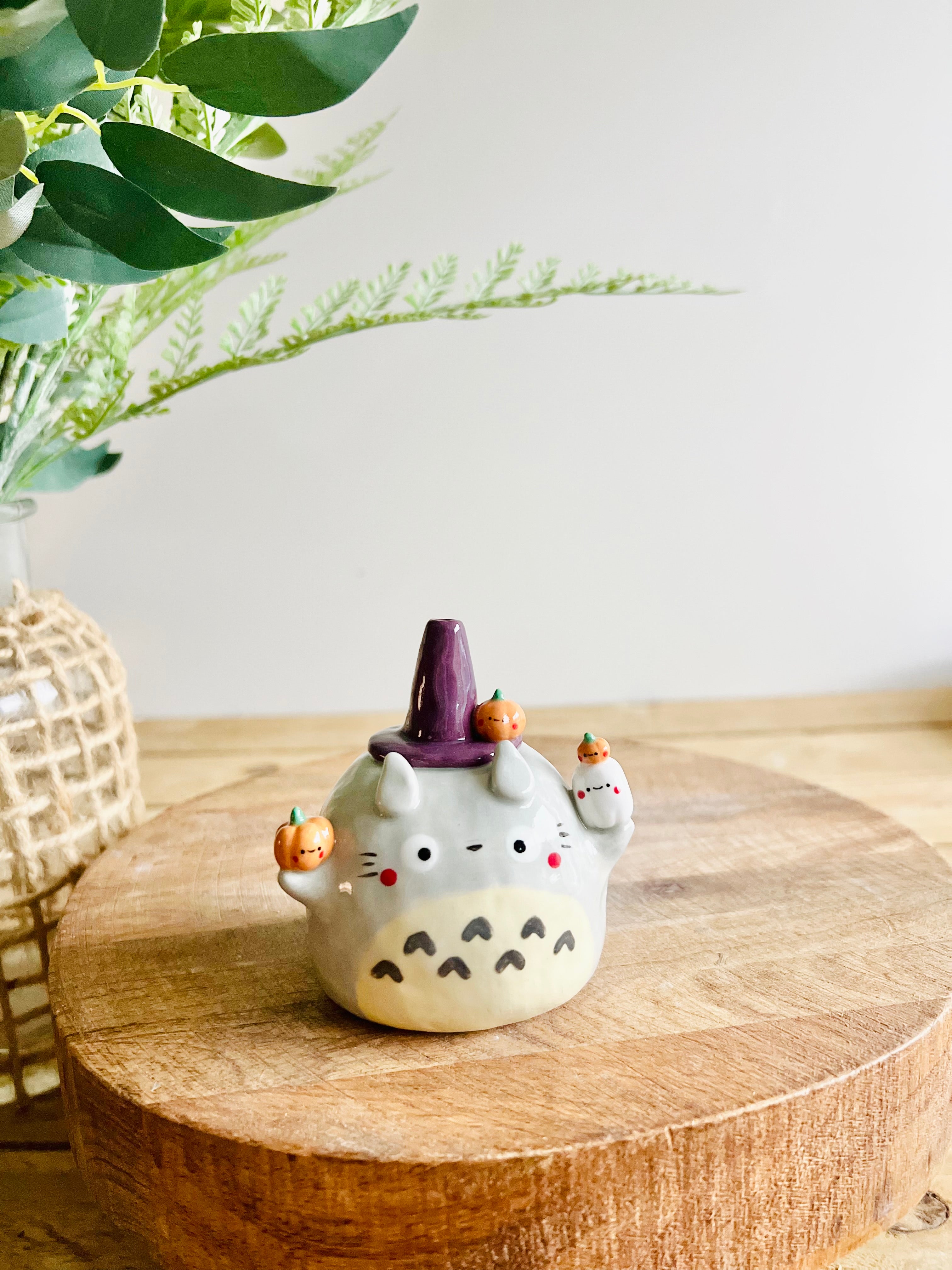 Totoro witch with ghost and pumpkin friends bud vase