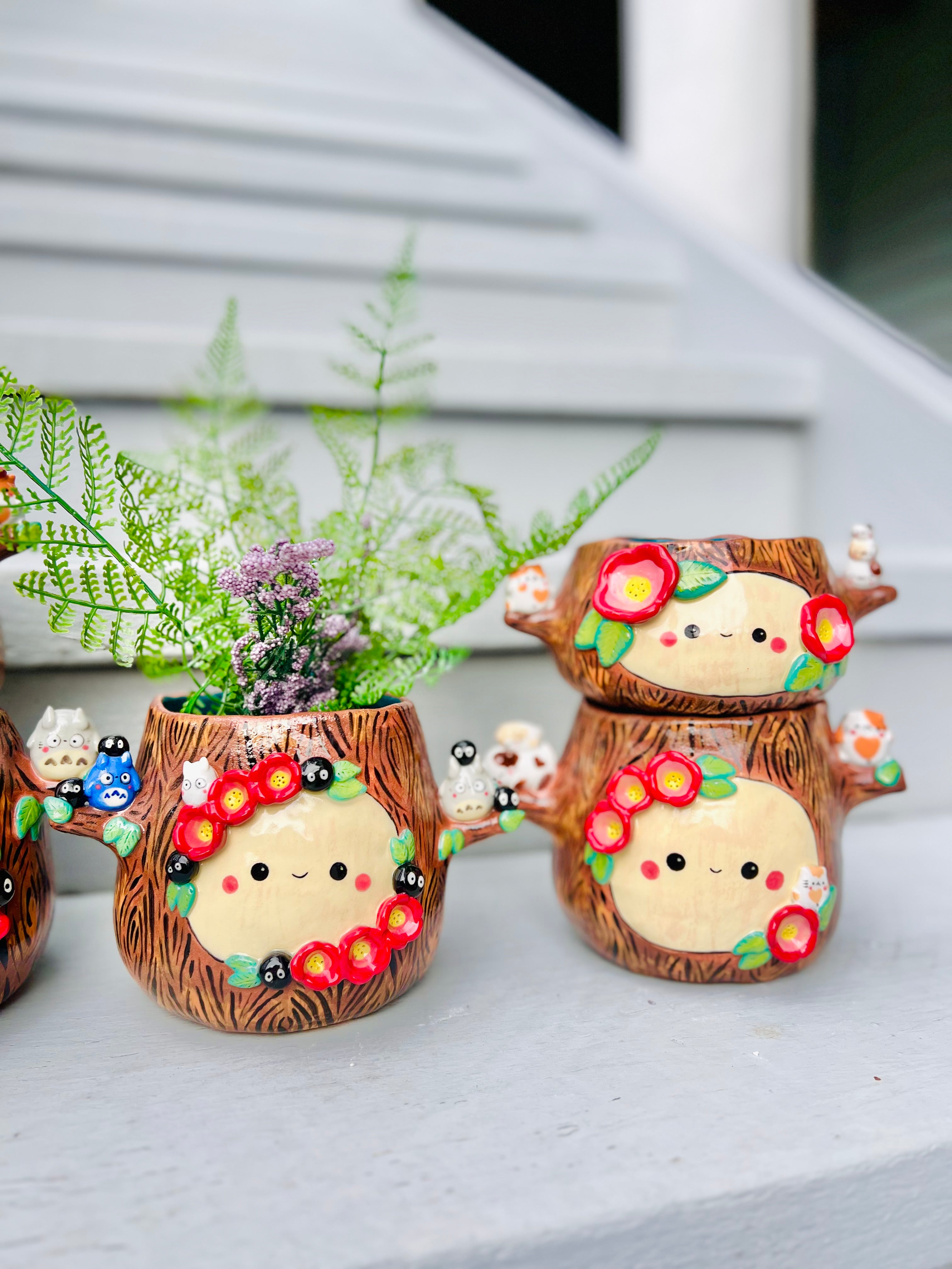 Happy tree pot with Totoro and soot sprite friends