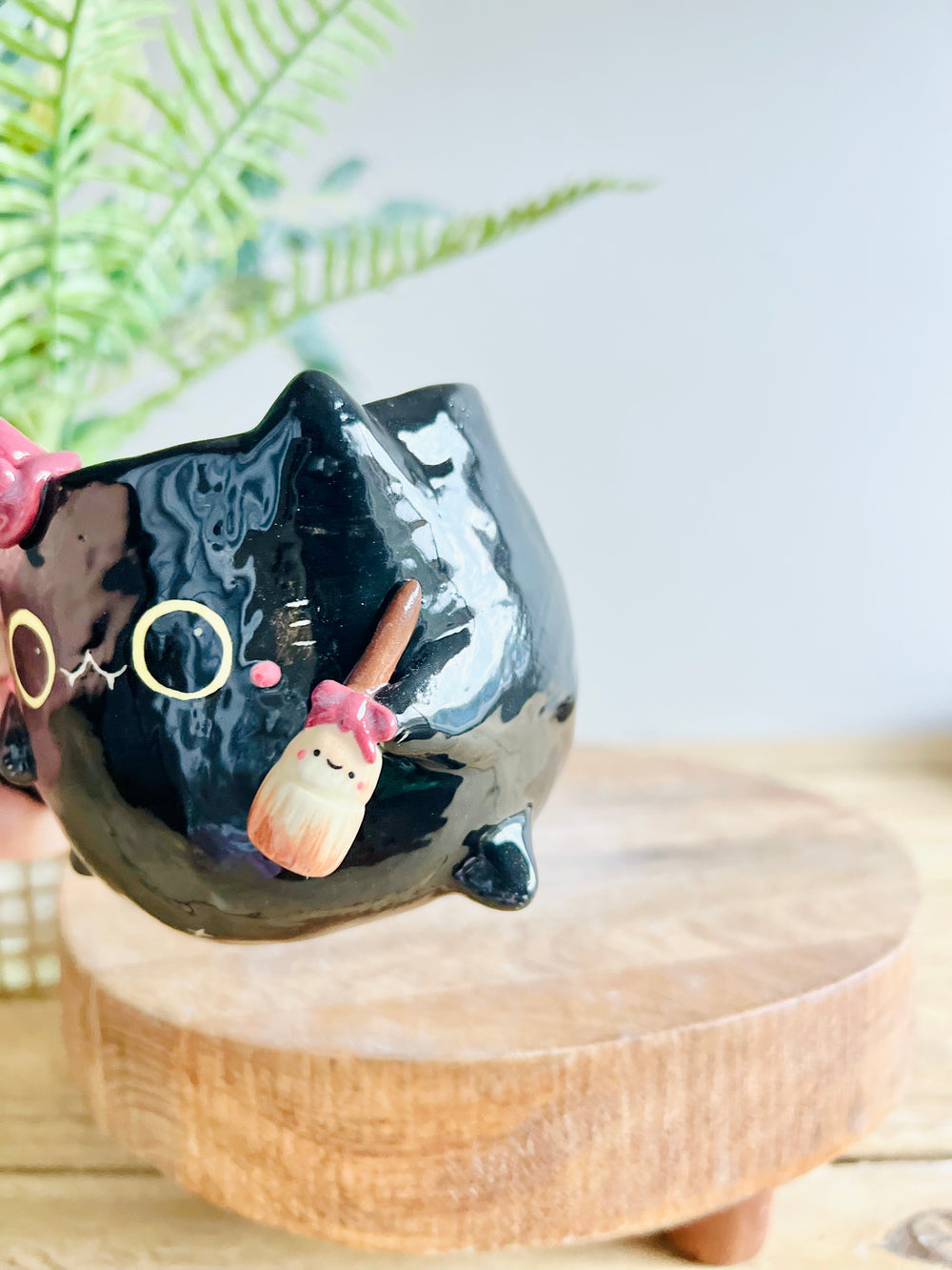 Black cat witch mug with pumpkin friend, photo 8 of 10