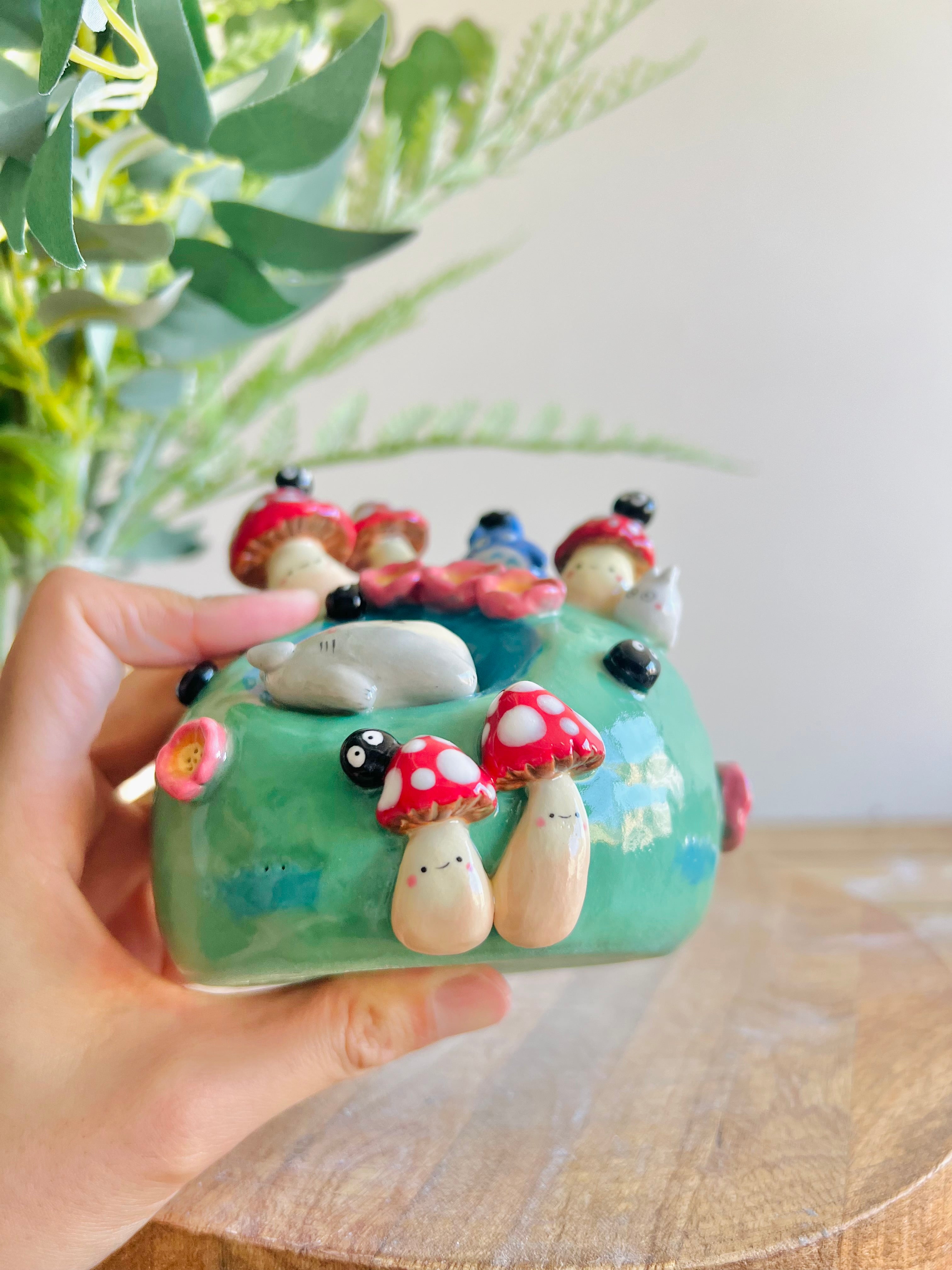 Sleeping Totoro & friends mushroom bud vase