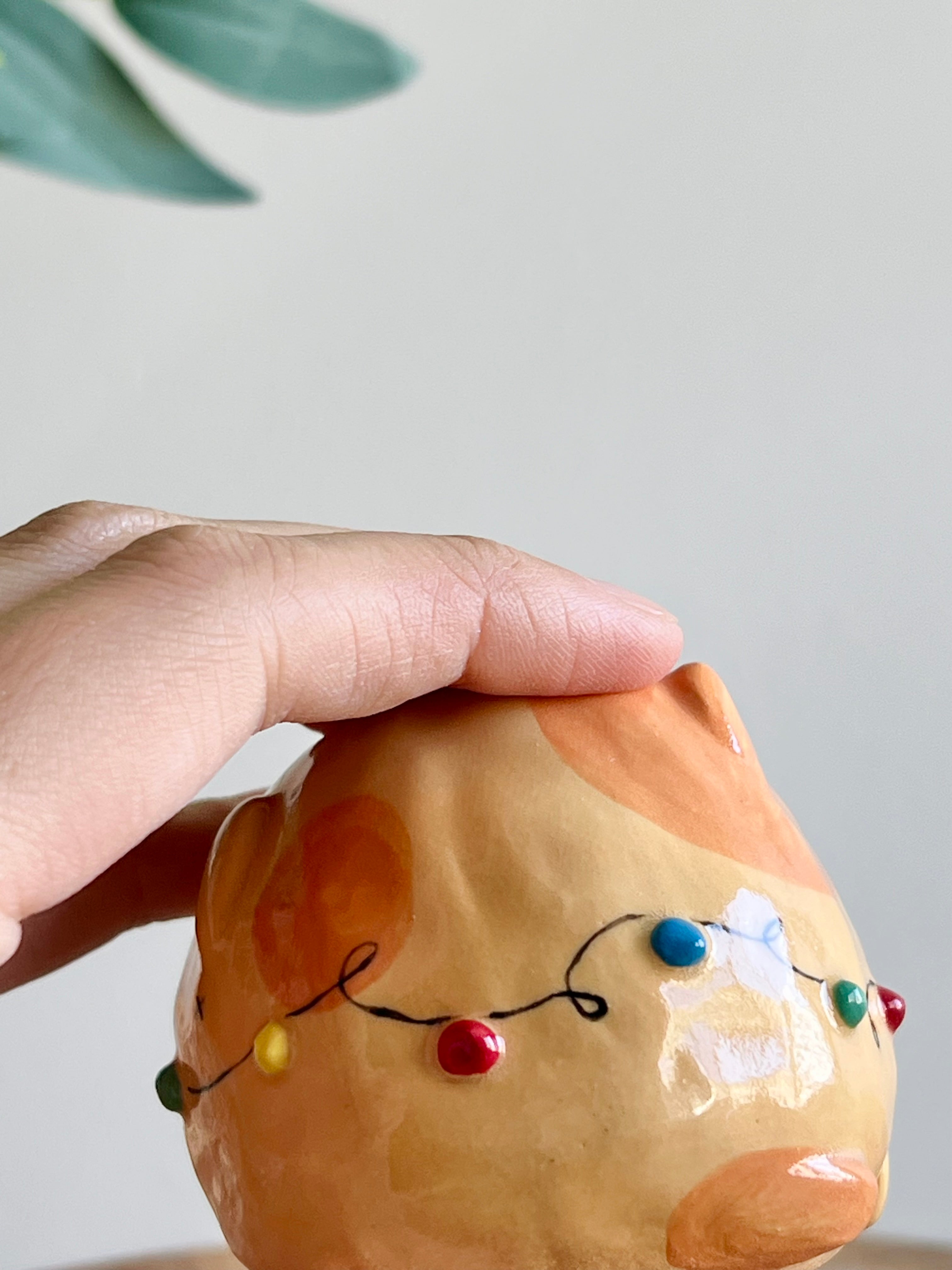 Ginger cat Christmas lights bud vase