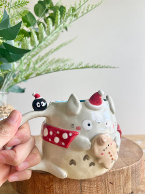 Festive Tororo mug with gingerbread and soot sprite friends