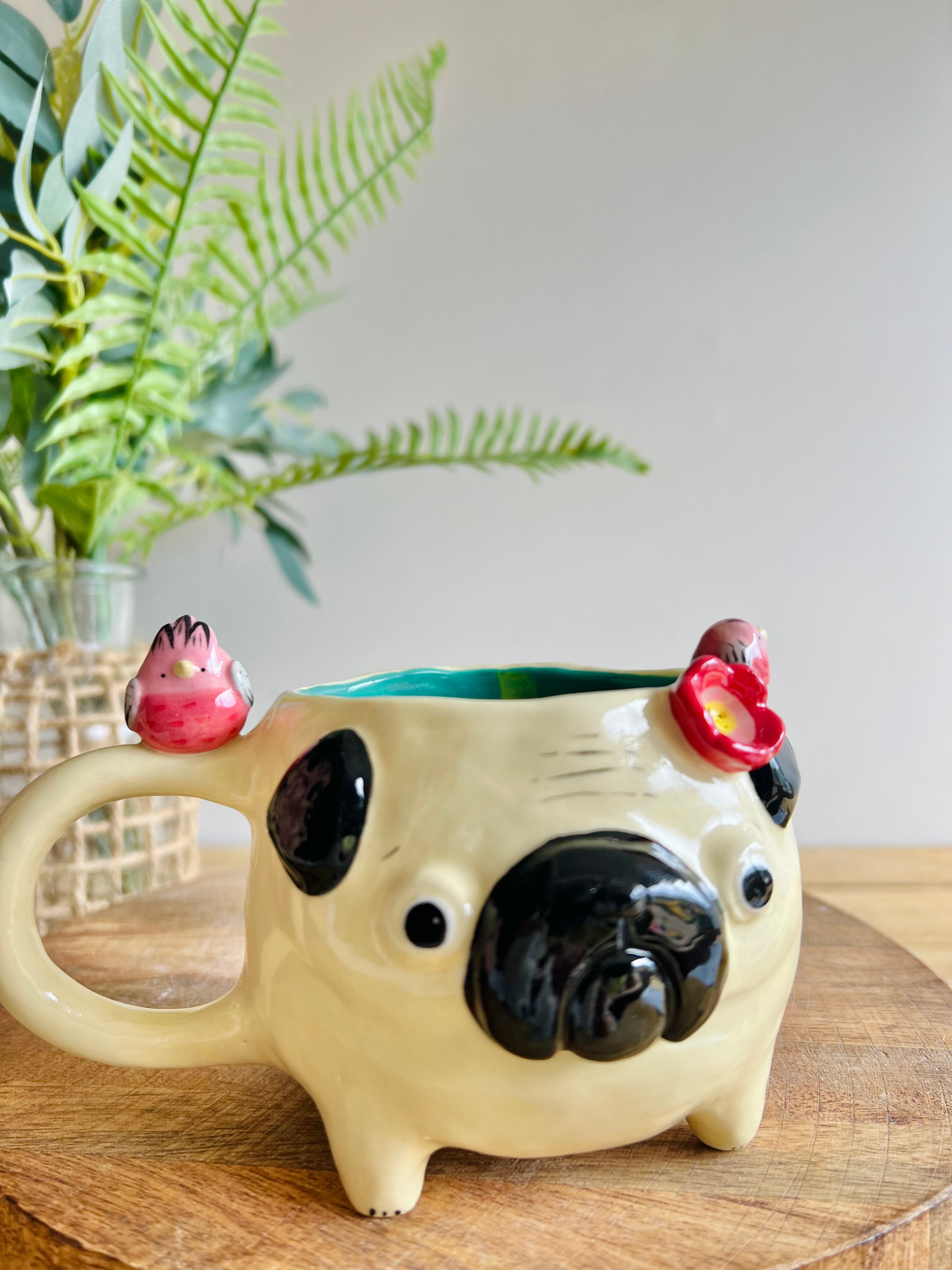 ‘Pugs and kisses’ Puggo muggo with pink galah friends #2