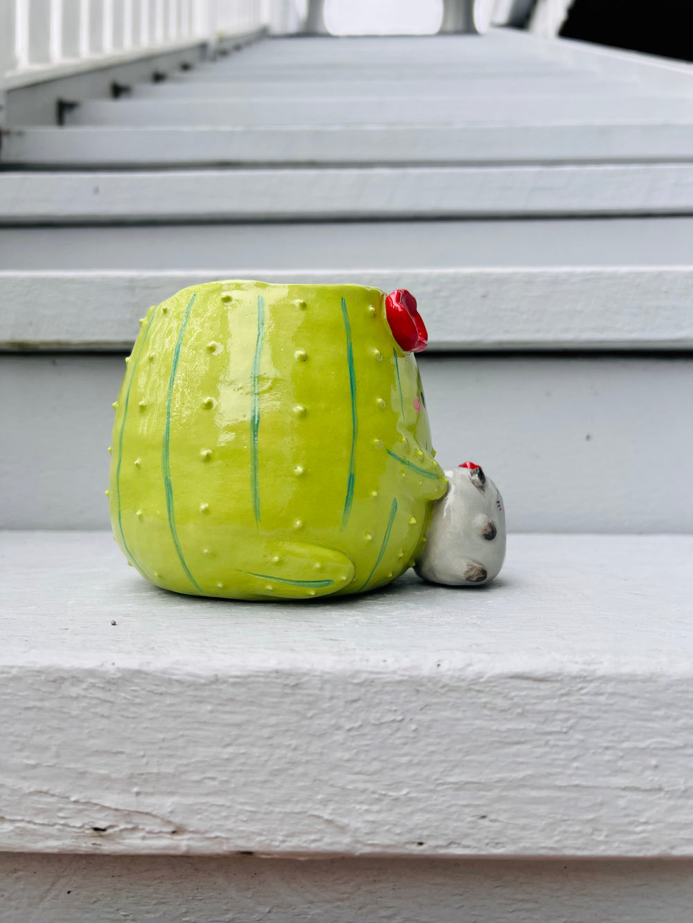 2in1 Cactus pot with grey cat vase friend, photo 2 of 7