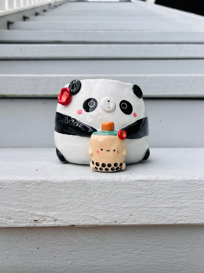 2in1 Panda pot with bubble tea vase friend