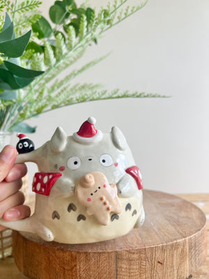 Festive Tororo mug with gingerbread and soot sprite friends