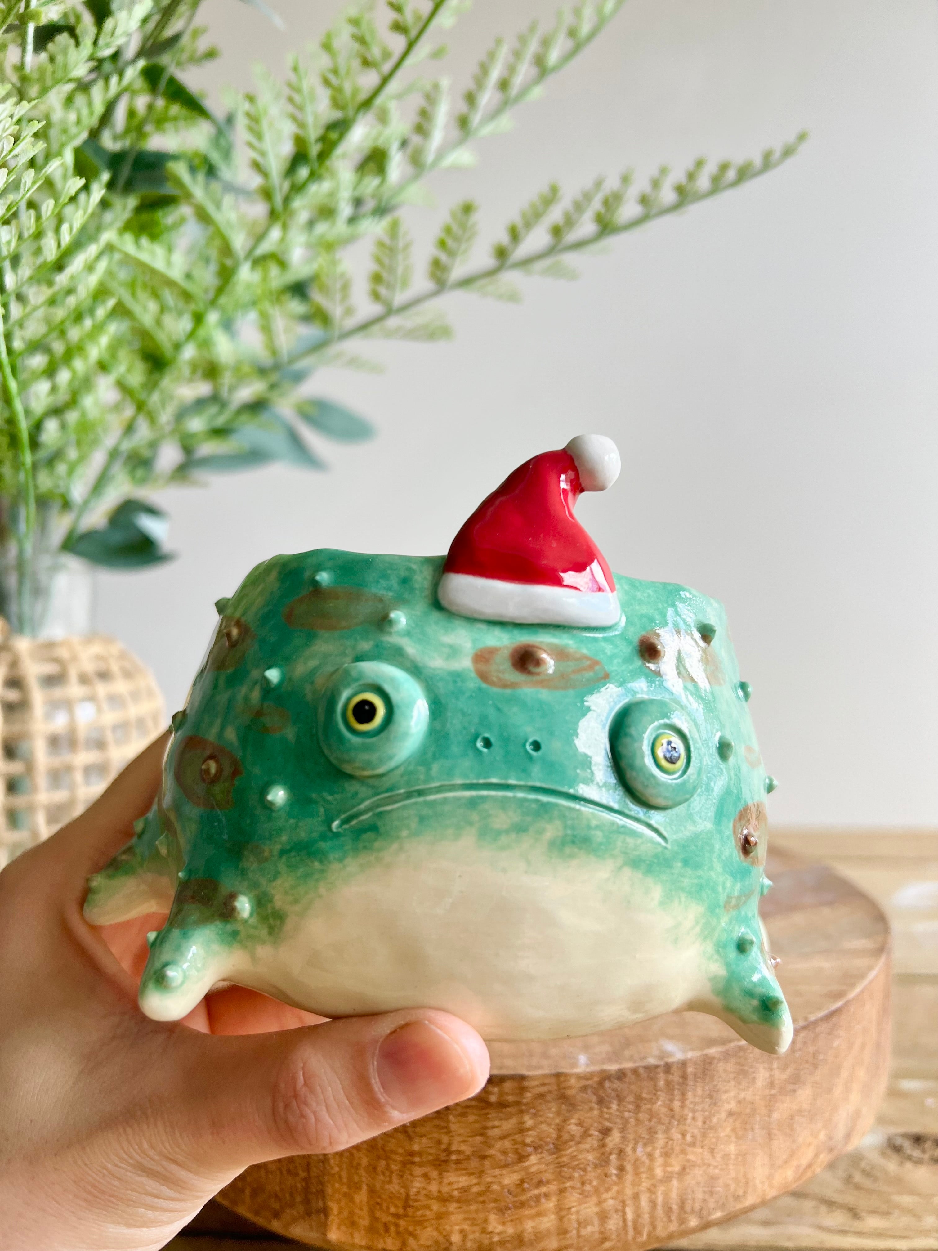 Festive grumpy froggo planter #1