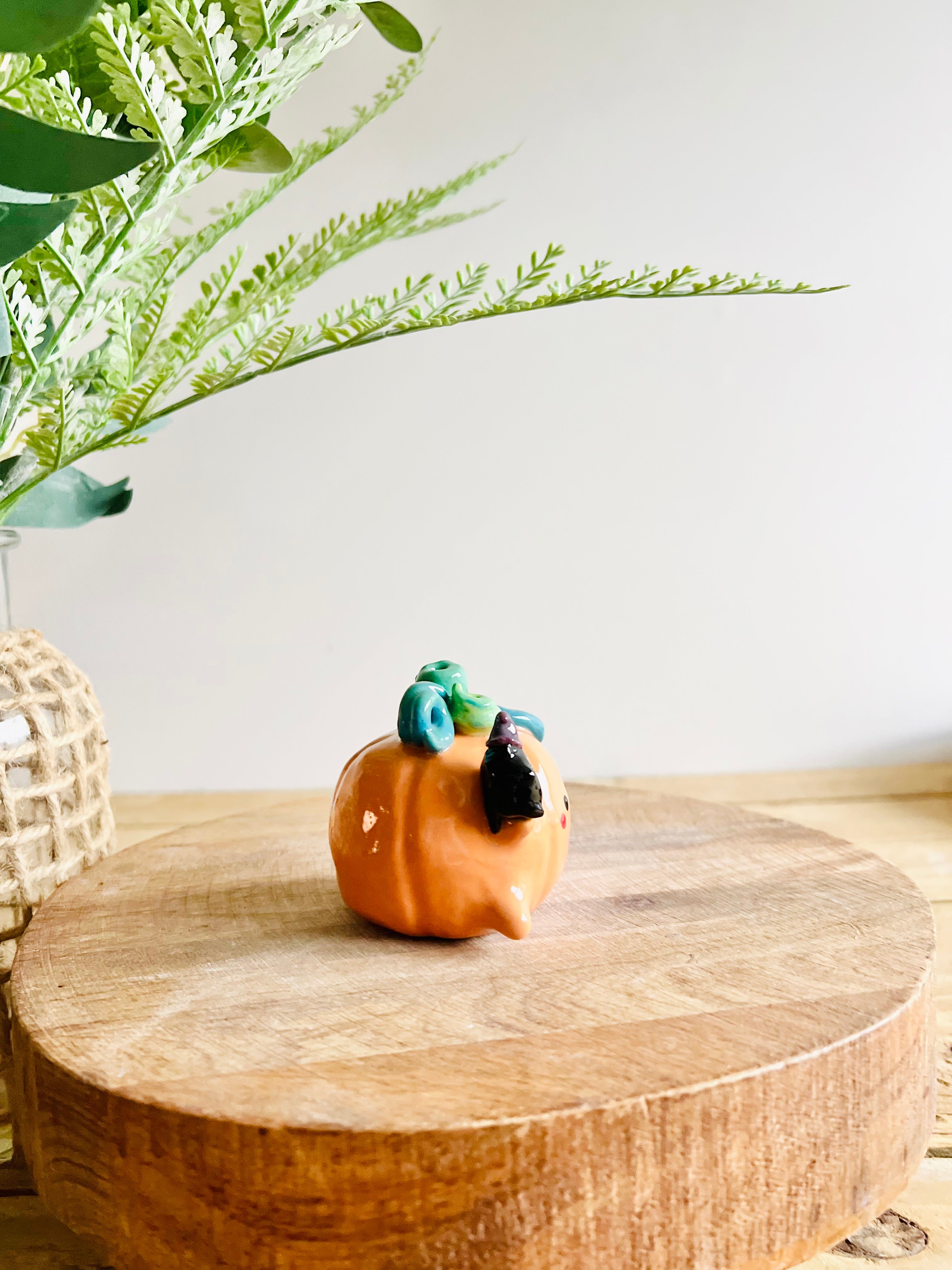 Pumpkin with black cat witch friend bud vase