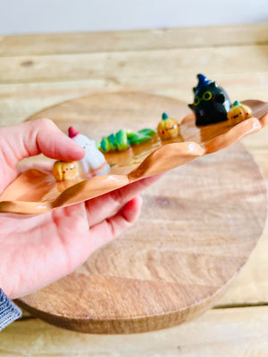 SECONDS: pumpkin trinket dish with black cat, ghost and pumpkin friends