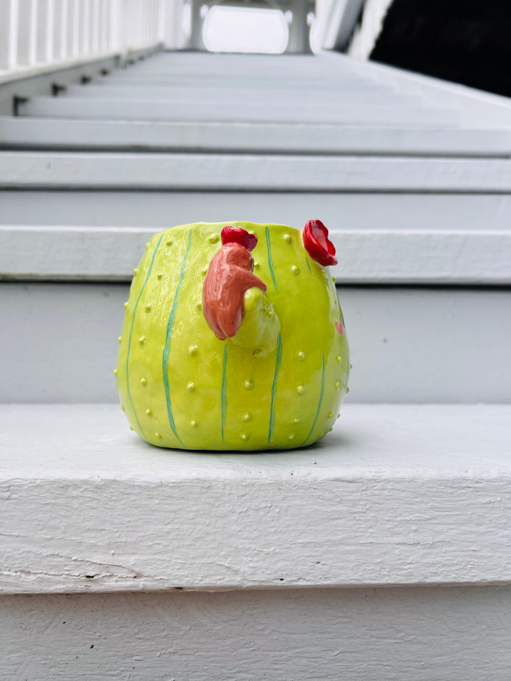 Flowery cactus pot with sloth friends, photo 2 of 7
