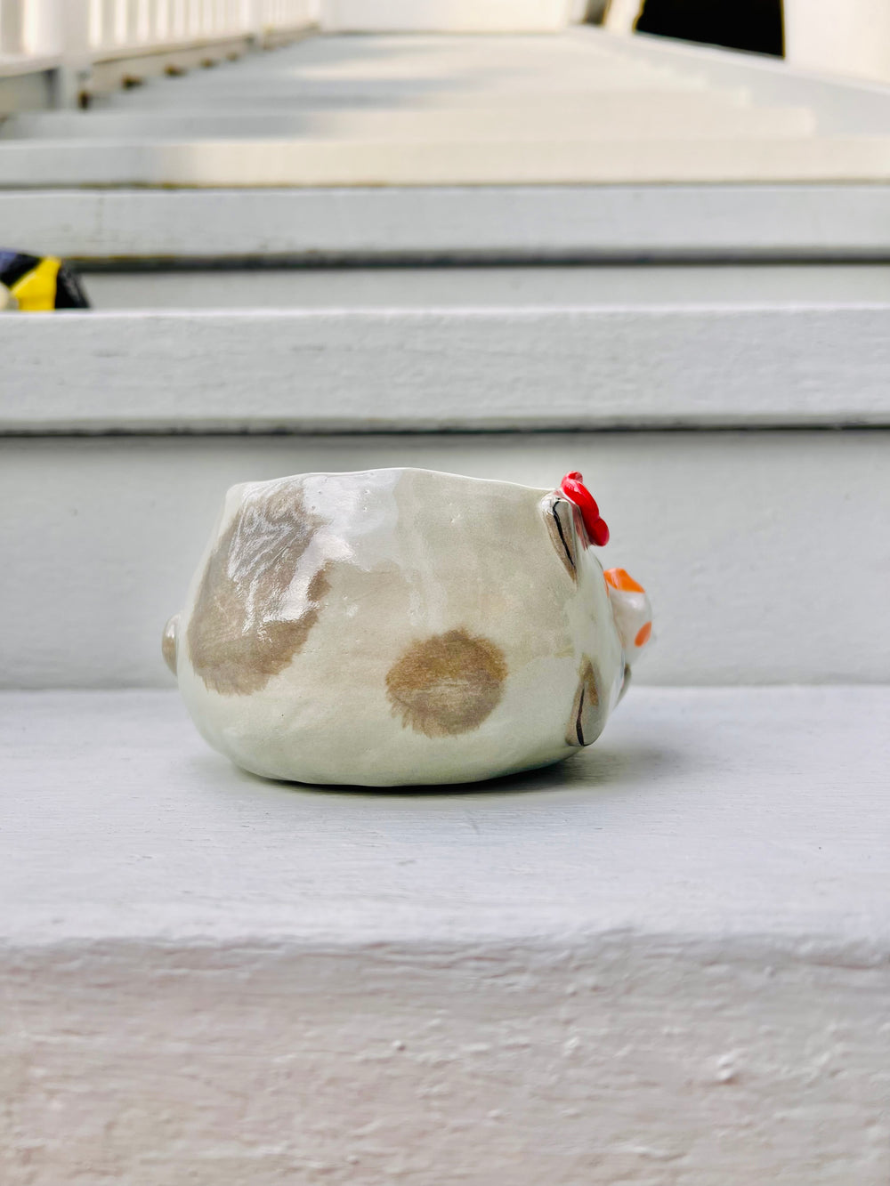 Sideways grey cat pot with ginger cat friend, photo 2 of 9