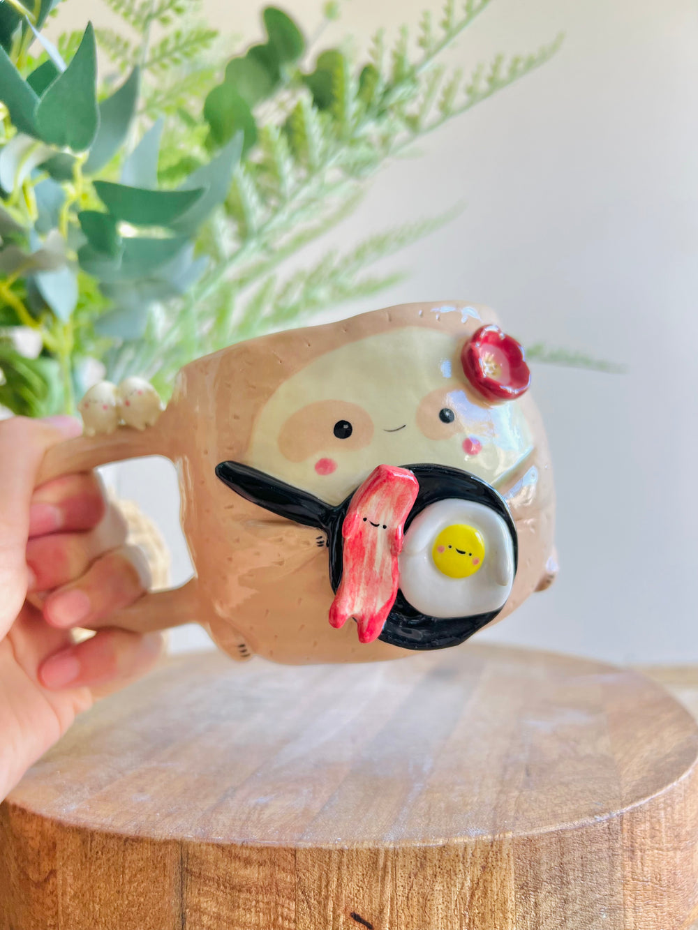 Bacon & eggs pun love Sloth mug, photo 9 of 14