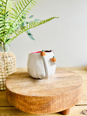 Ghost mug with spider and pumpkin friends