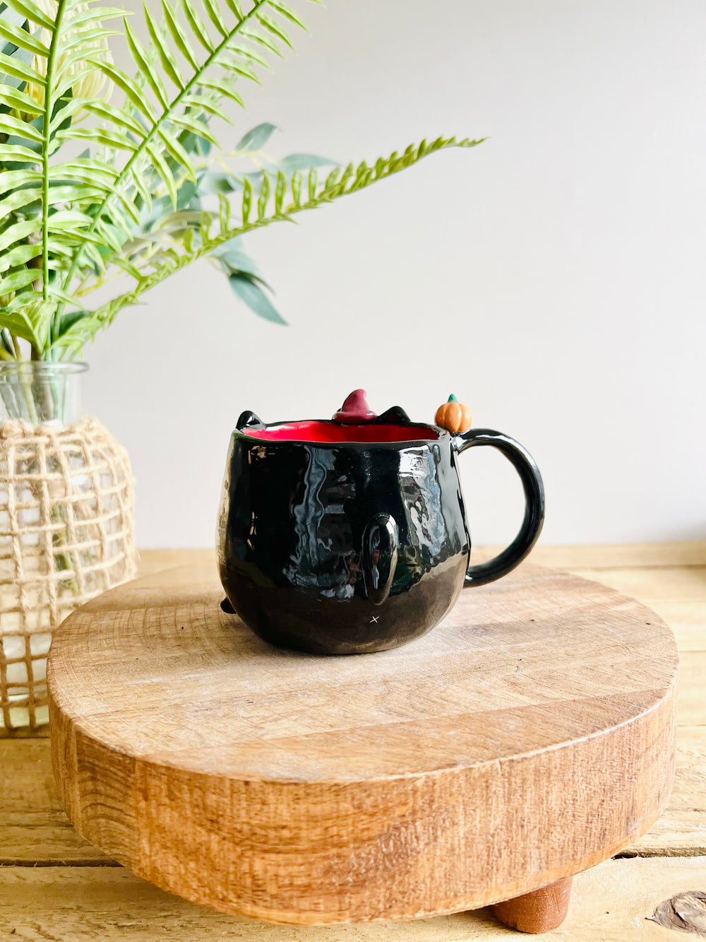 Black cat witch mug with pumpkin friend, photo 4 of 10
