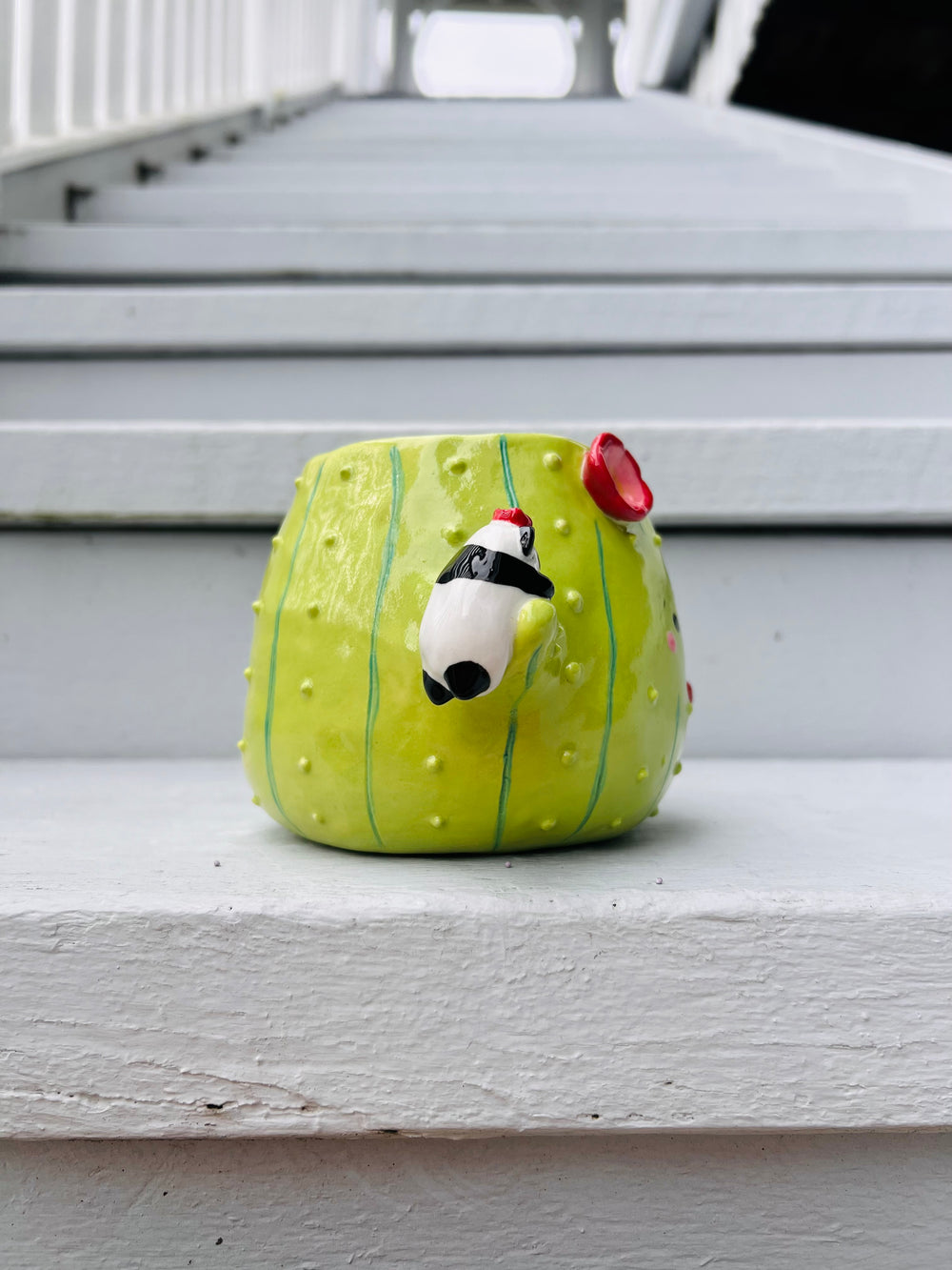 Flowery cactus pot with panda friends, photo 2 of 7
