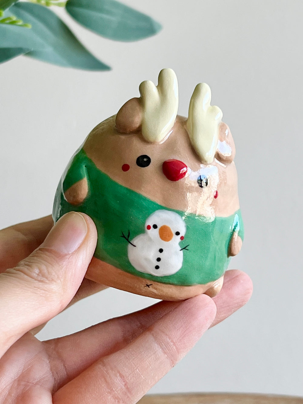 Green Christmas sweater reindeer bud vase, photo 8 of 9