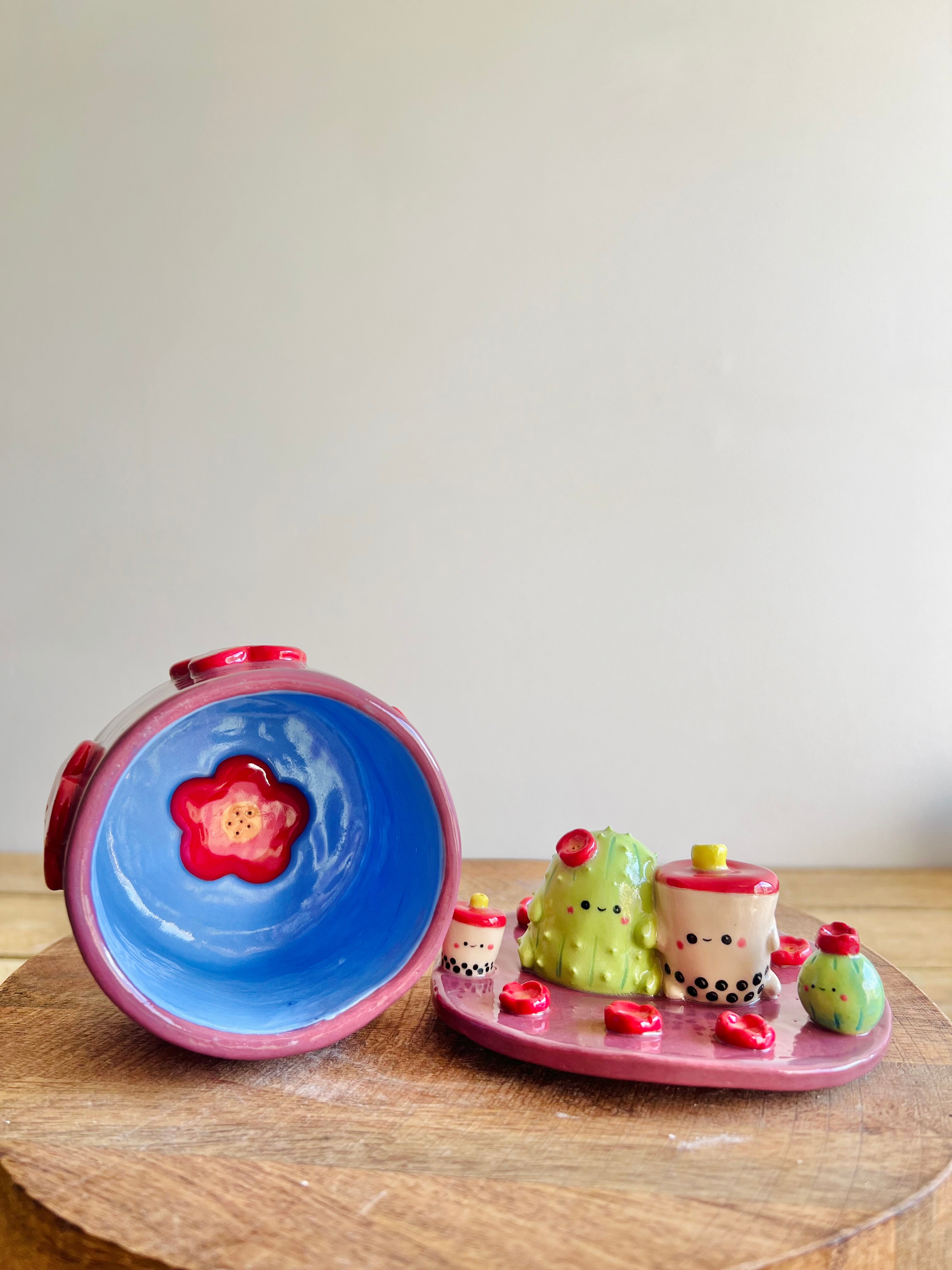 Cactus Bubble Tea Lidded Trinket pot