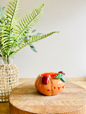 Pumpkin with spider friends candle holder/trinket dish