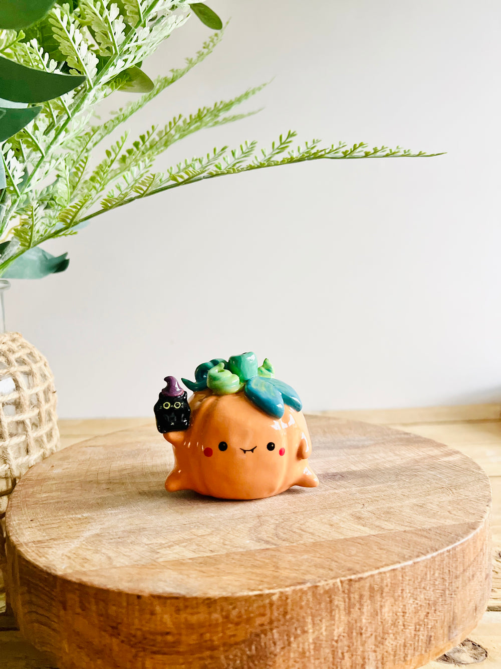 Pumpkin with black cat witch friend bud vase, photo 3 of 8