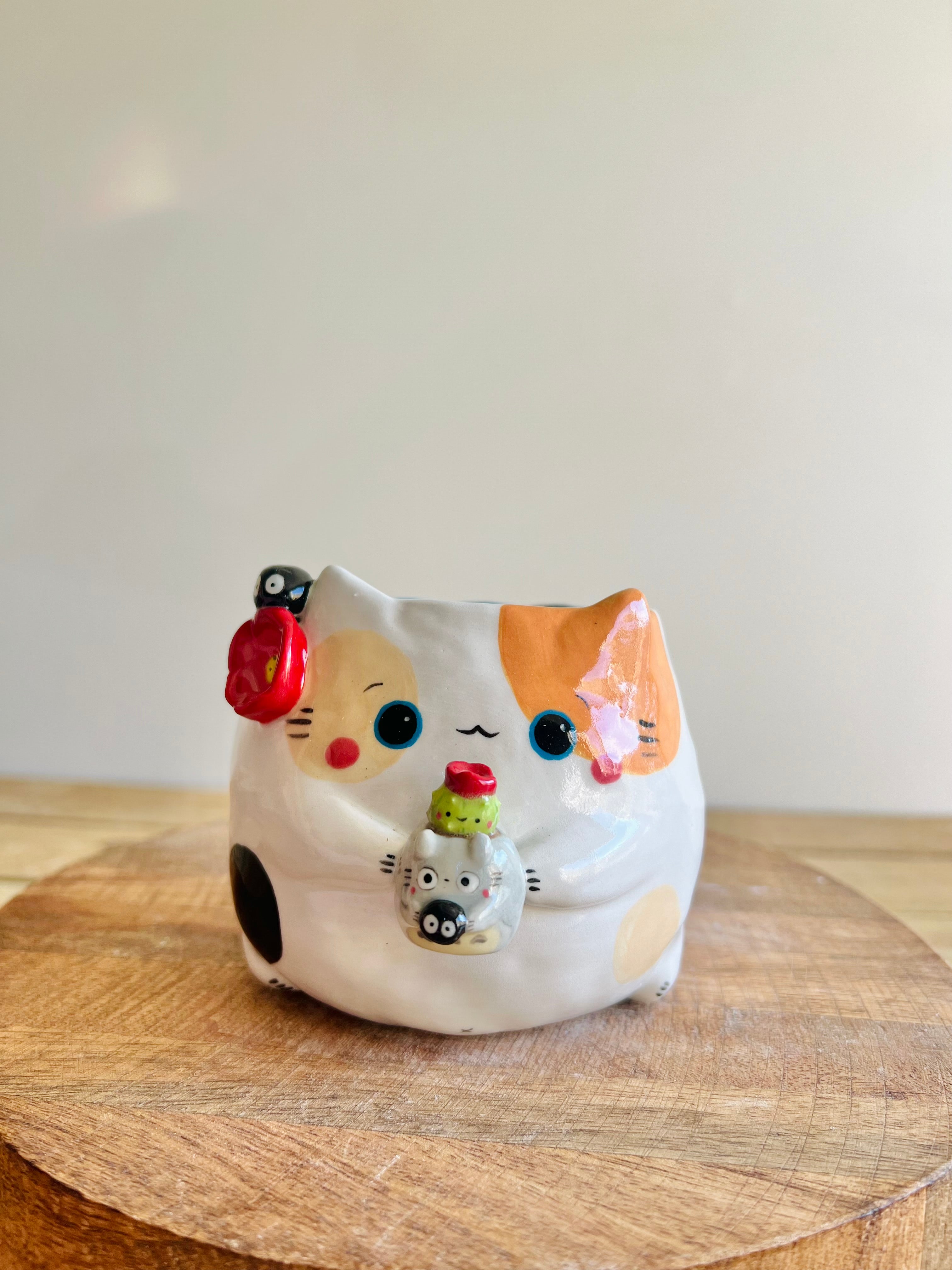 Cat pot with Totoro pot