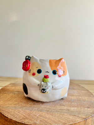 Cat pot with Totoro pot