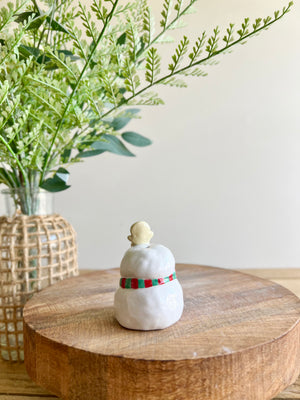 Snowman with gingerbread friend bud vase