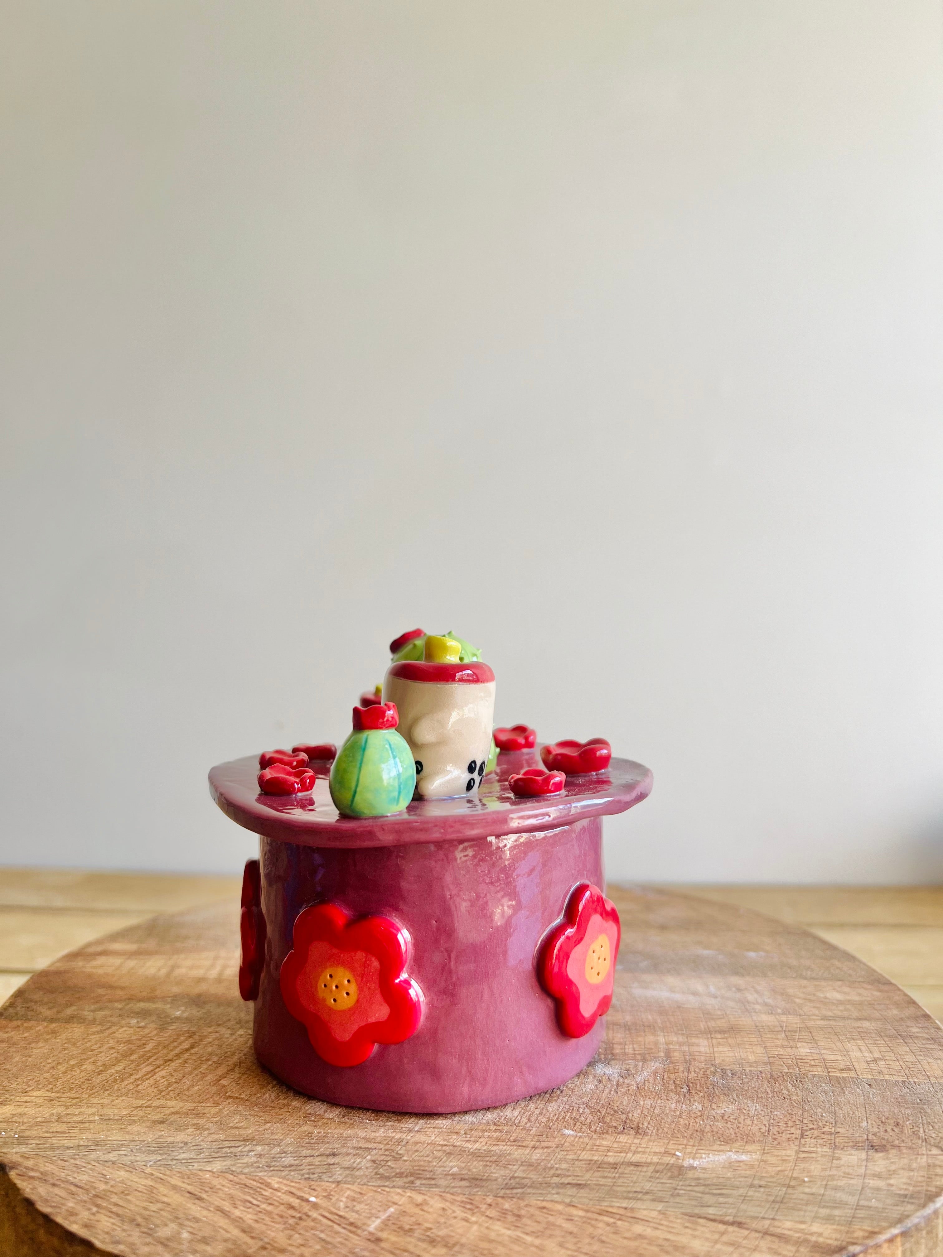 Cactus Bubble Tea Lidded Trinket pot