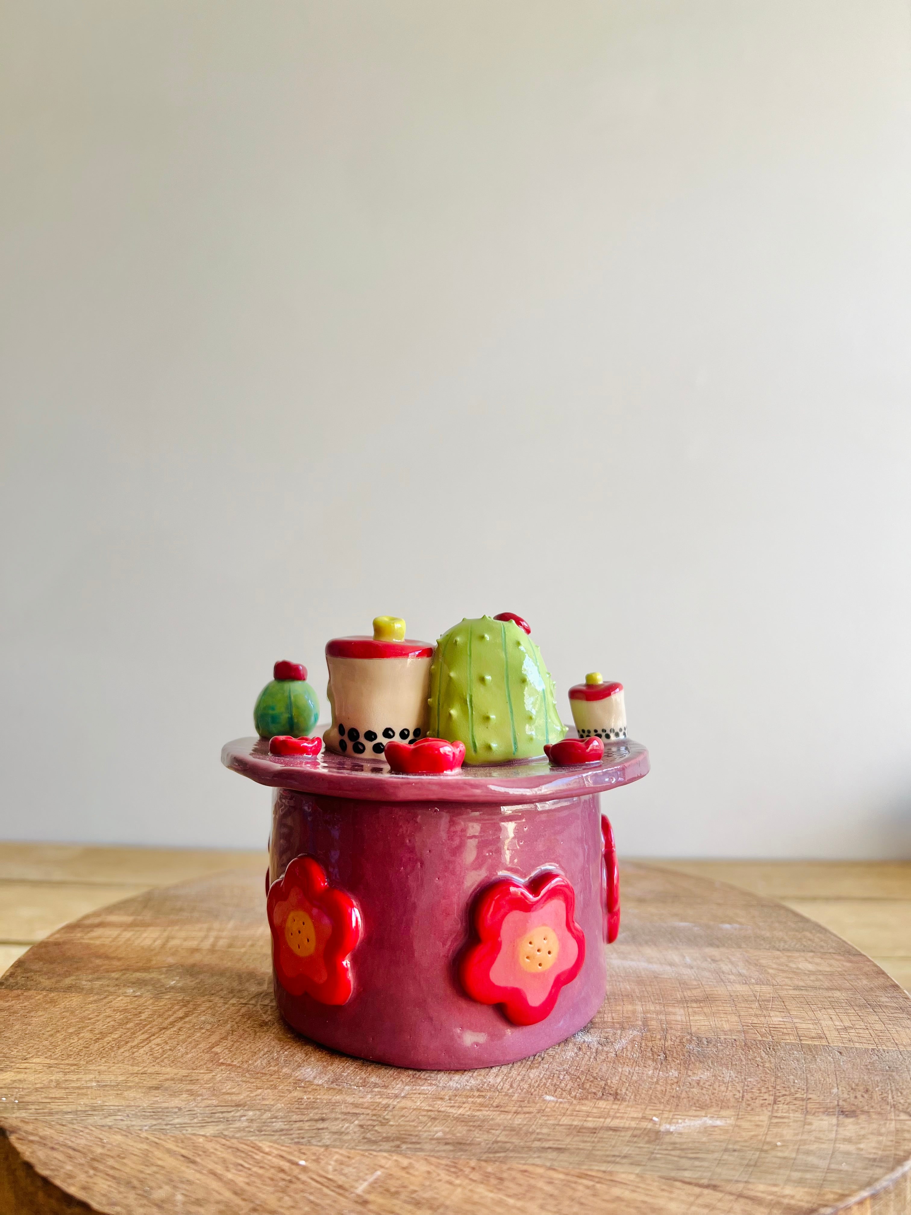 Cactus Bubble Tea Lidded Trinket pot