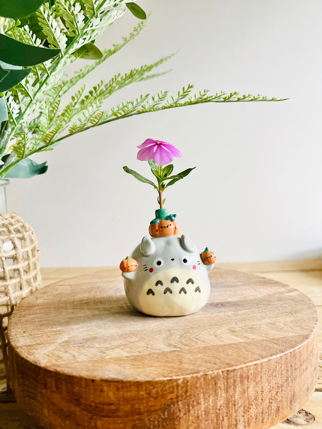 Totoro with pumpkin friends bud vase