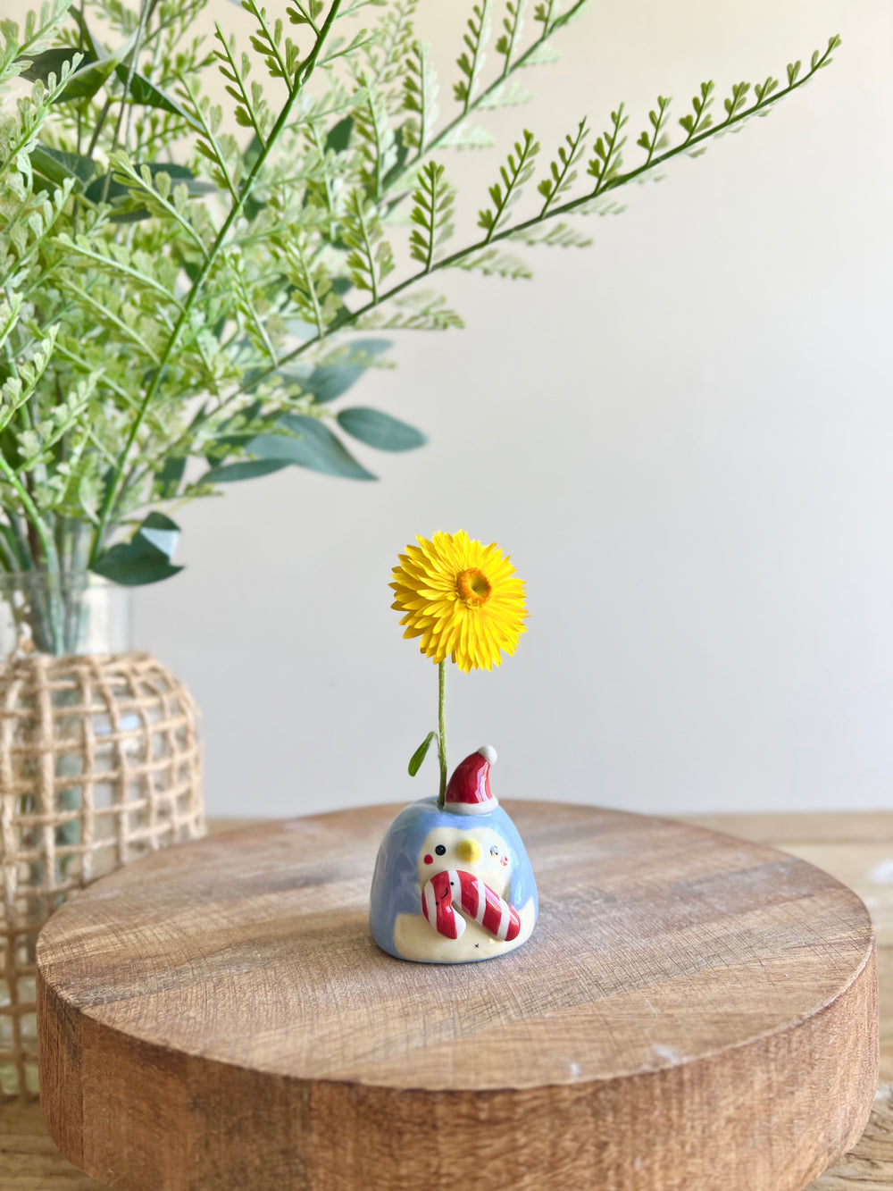 Mini festive penguin bud vase with candy cane friend, photo 8 of 9