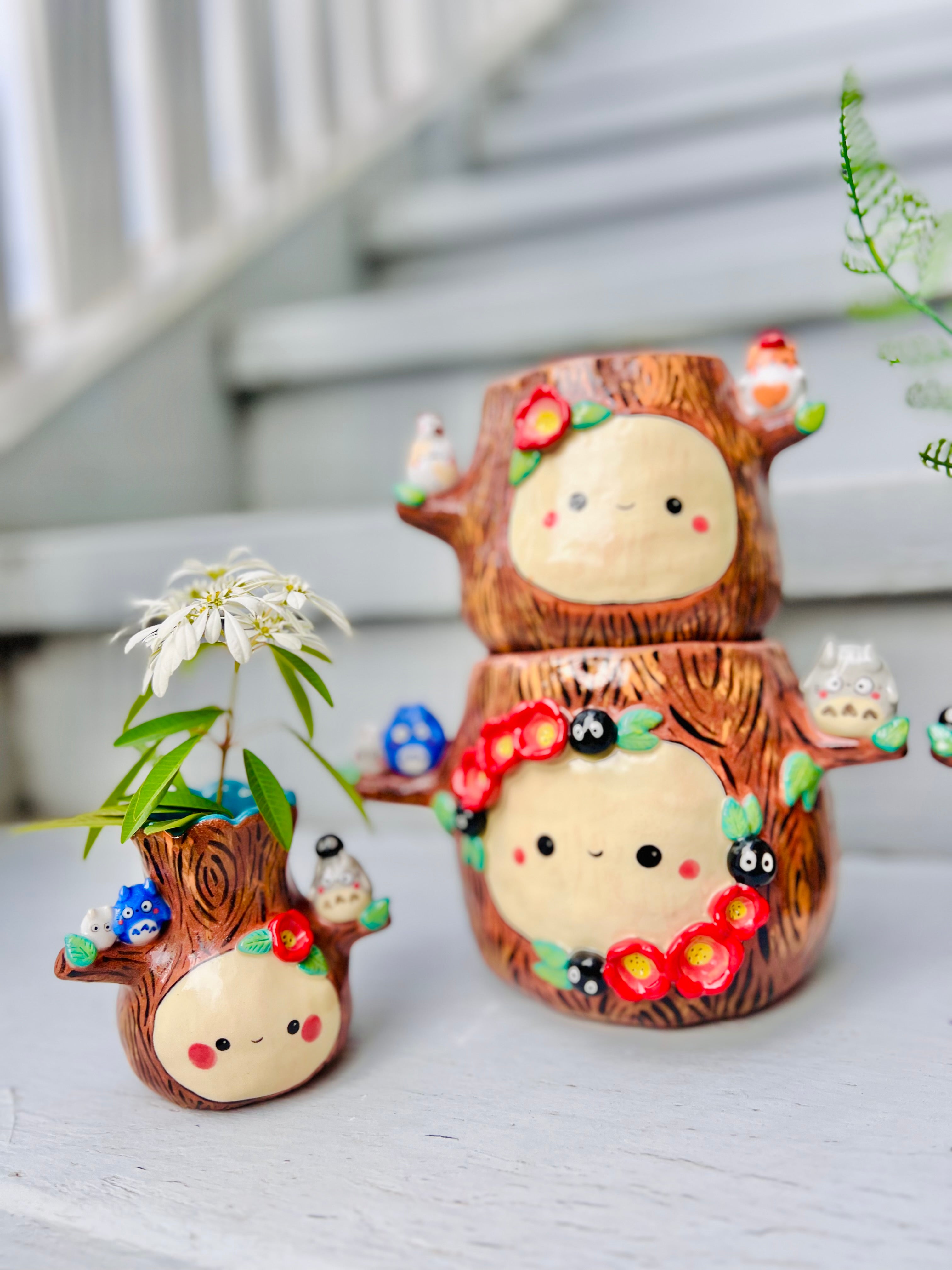 Happy tree pot with Totoro and soot sprite friends