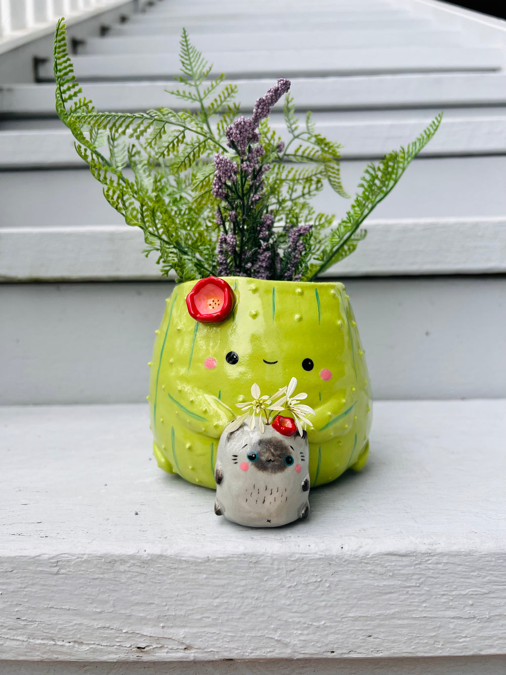 2in1 Cactus pot with grey cat vase friend, photo 6 of 7