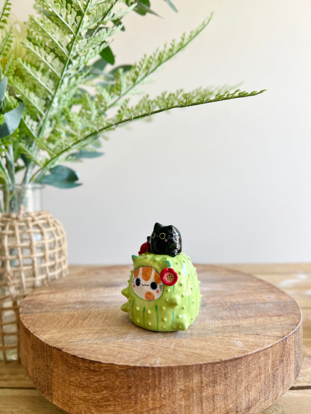 Ginger CAT-us with black cat friend bud vase, photo 8 of 14