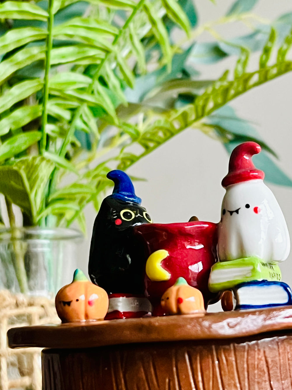 Cat witch and Ghost friends cauldron fun lidded trinket pot, photo 13 of 15