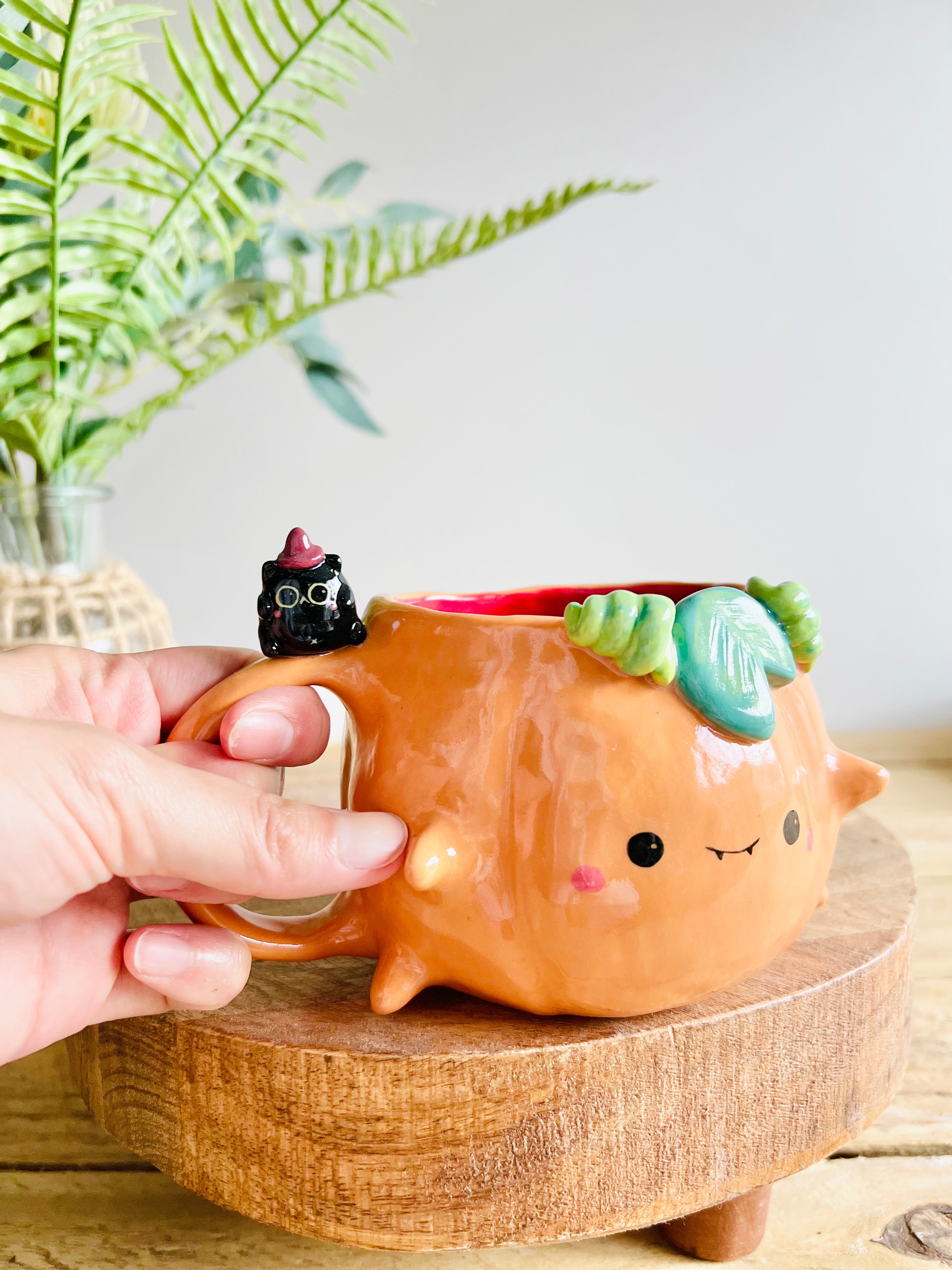 Pumpkin mug with black cat friend