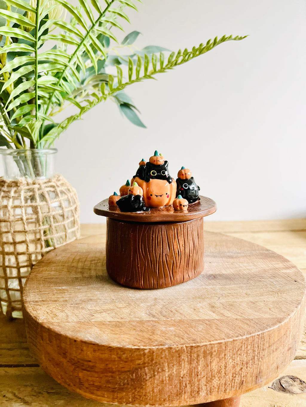 Pumpkin and black cats galore lidded trinket pot