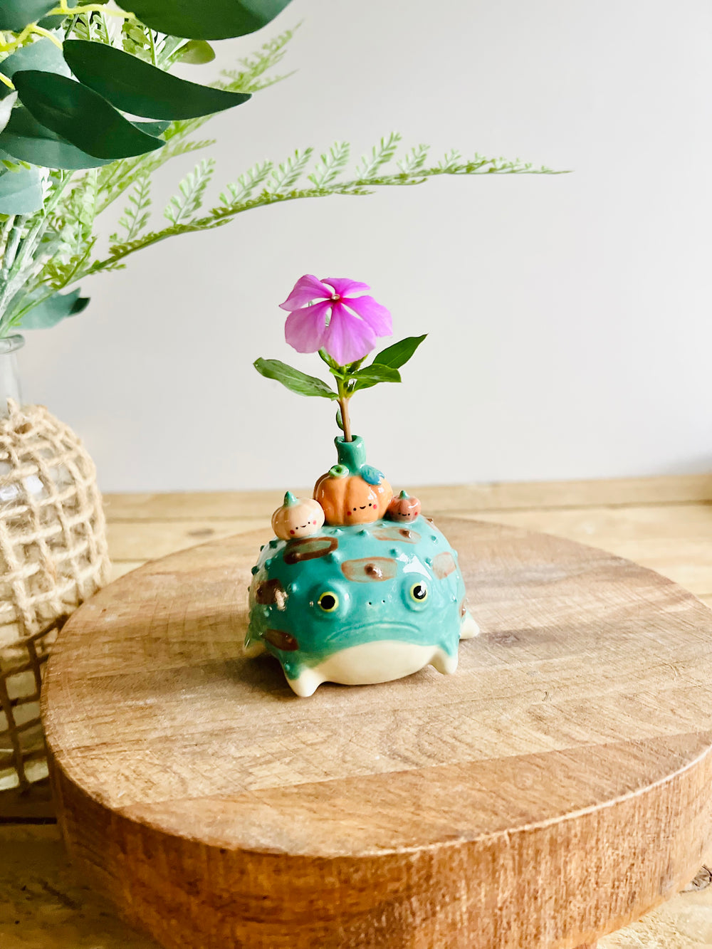 Grumpy Froggo with pumpkin friends bud vase, photo 1 of 9