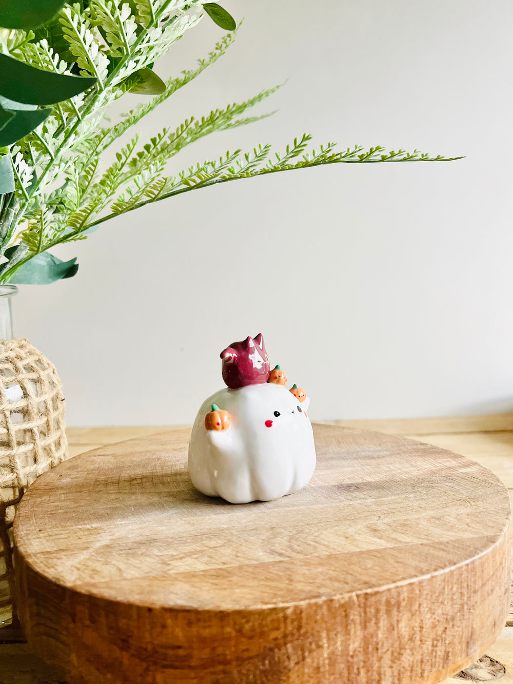 Ghost with bat and pumpkin friends bud vase, photo 3 of 10