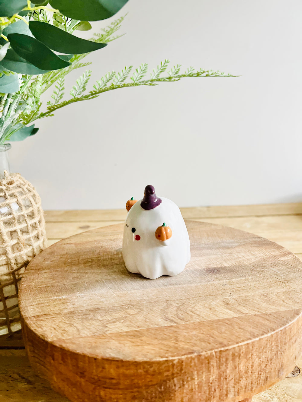 Ghost witch with pumpkin friends bud vase, photo 5 of 8