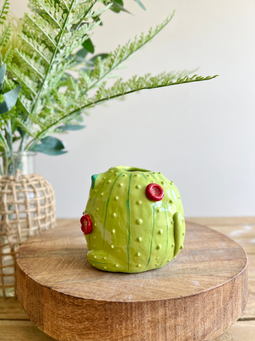 Flowery Ginger CAT-us vase with grey cat friend, photo 6 of 17