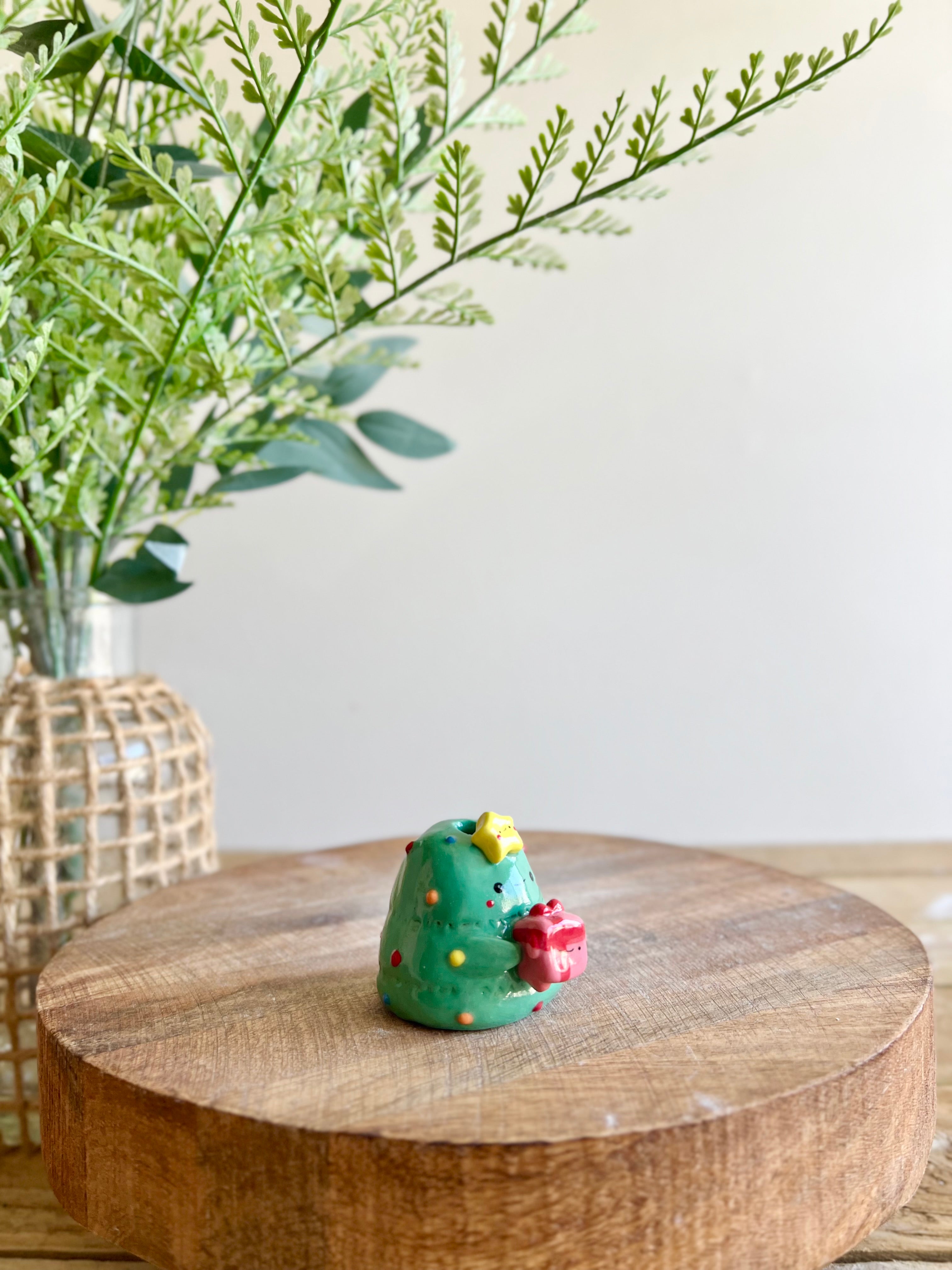 Mini Christmas tree with present friend bud vase